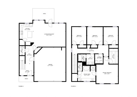 A black and white image of a floor plan for a two-story building.